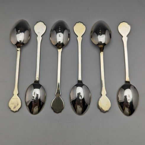 1938년 영국 빈티지 에나멜 장식 순은 티스푼 6본 세트 (케이스 포함), MAPPIN and WEBB