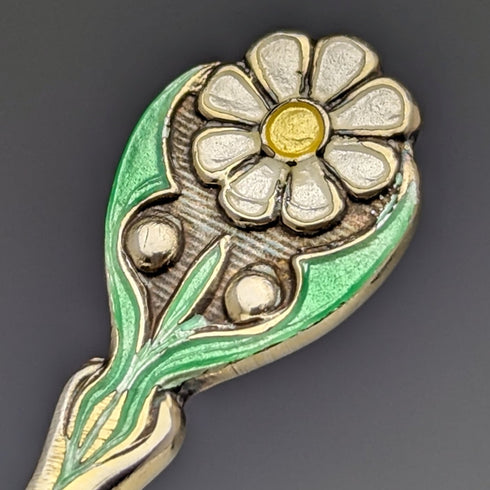 1938年 英国ヴィンテージ エナメル装飾 純銀製ティースプーン6本セット ケース入り MAPPIN and WEBB