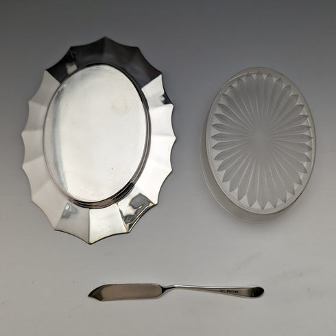 1930年代 英国ヴィンテージ 純銀&グラスインナー バターディッシュ ケース入