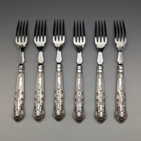 1973 British Vintage Sterling Silver Handle Cutlery 6 Pair Set Boxed Harrison Brothers