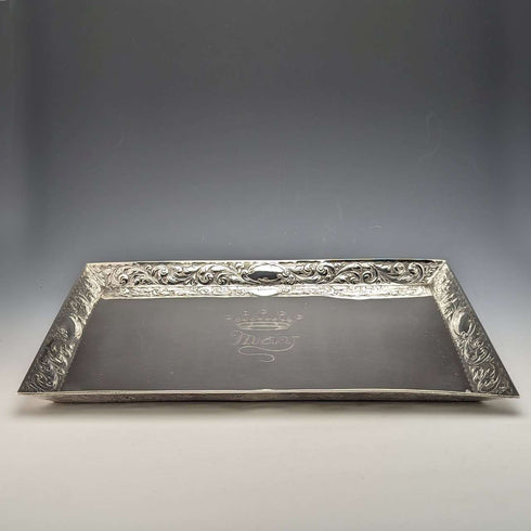1896 British Antique Pure Silver Square Dressing Table Tray 666g Florence Warden