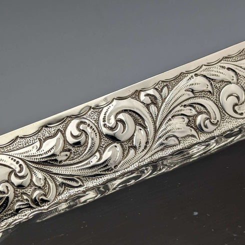 1896 British Antique Pure Silver Square Dressing Table Tray 666g Florence Warden