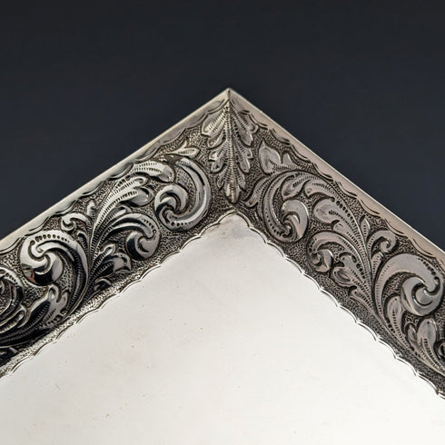 1896 British Antique Pure Silver Square Dressing Table Tray 666g Florence Warden
