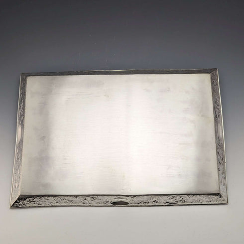 1896 British Antique Pure Silver Square Dressing Table Tray 666g Florence Warden