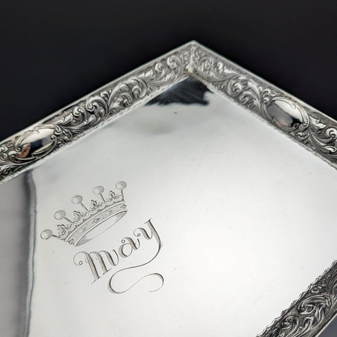 1896 年英國古董純銀方形梳妝台托盤 666 克 Florence Warden