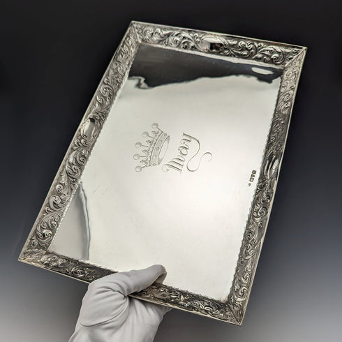 1896 年英國古董純銀方形梳妝台托盤 666 克 Florence Warden