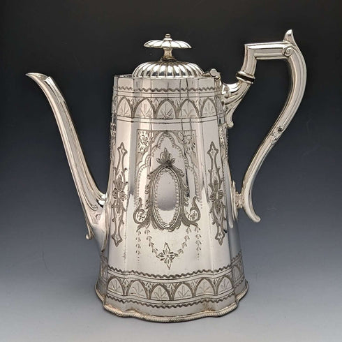 1885年代 英国アンティーク ブリタニアメタル製 コーヒーサーバ William Tyler