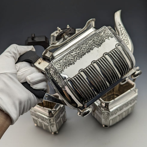 1900 年左右英國古董不列顛金屬茶具 4 件套 Walker 和 Hall