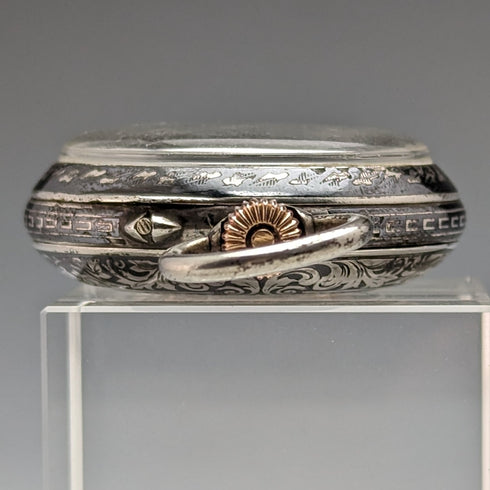 1886 年左右古董浪琴懷錶銀側黑金錶殼效果很好