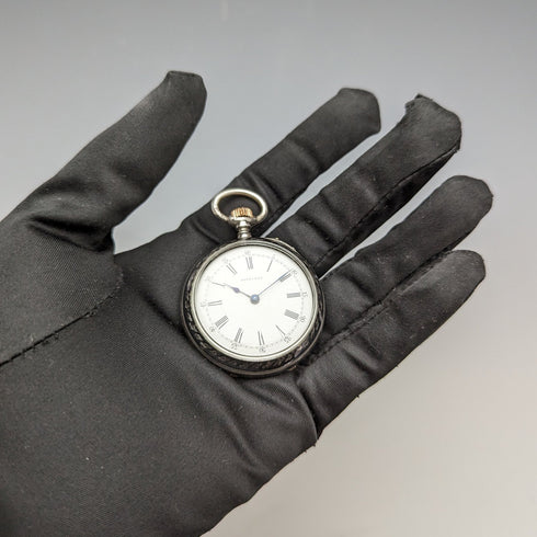 1886 年左右古董浪琴懷錶銀側黑金錶殼效果很好