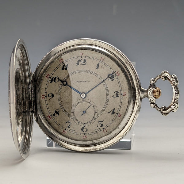 1924 年左右古董浪琴表懷錶銀側薄獵人錶殼效果很好