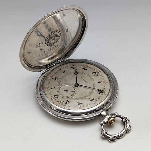 1924年頃 アンティーク ロンジン 懐中時計 銀側薄型ハンターケース 動作良好