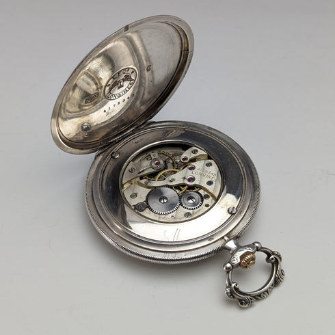 1924年頃 アンティーク ロンジン 懐中時計 銀側薄型ハンターケース 動作良好