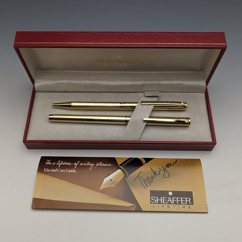US Vintage Sheaffer Fountain Pen Gold Plated Fountain Pen and Ballpoint Pen Set with Case