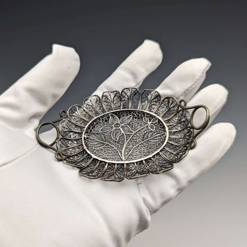 Circa 1900 Antique Silver Flower Filigree Tray