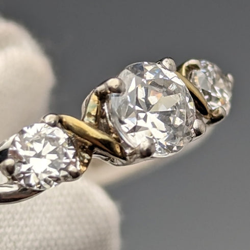 英国ヴィンテージジュエリー キュービックジルコニア 純銀&9ctゴールドリング 指輪