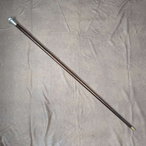 1901年 英国アンティーク 紳士用ステッキ 純銀 編目彫刻 丸ハンドル 89cm