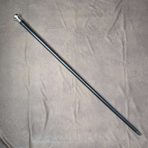1922年 英国アンティーク 紳士用ステッキ 黒軸 純銀 丸ハンドル 92cm