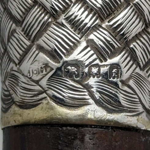1901年 英国アンティーク 紳士用ステッキ 純銀 編目彫刻 丸ハンドル 89cm