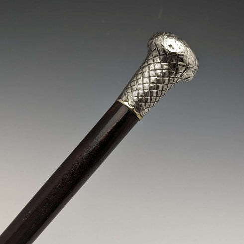 1901年 英国アンティーク 紳士用ステッキ 純銀 編目彫刻 丸ハンドル 89cm