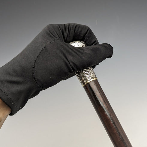 1901年 英國古董 紳士用手杖 純銀 編織紋雕刻 圓形手柄 89cm