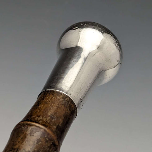 1918年 英国アンティーク 紳士用ステッキ 竹軸 純銀製 丸ハンドル 91cm