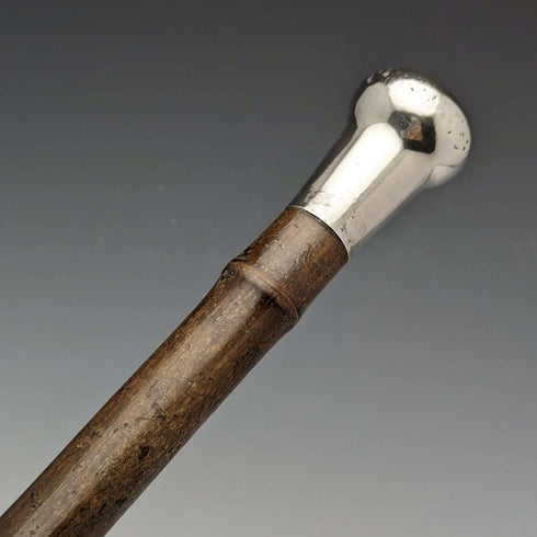 1918年 英国アンティーク 紳士用ステッキ 竹軸 純銀製 丸ハンドル 91cm
