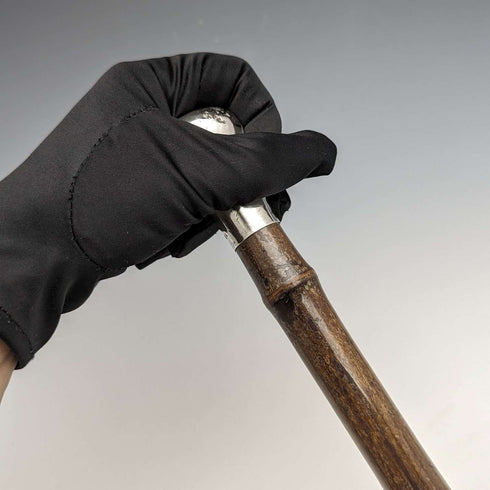 1918年 英国アンティーク 紳士用ステッキ 竹軸 純銀製 丸ハンドル 91cm