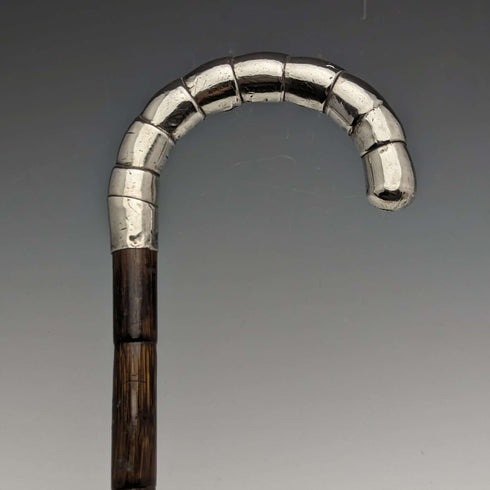 1910年左右 英國古董 細身手杖 純銀彎曲手柄 86cm