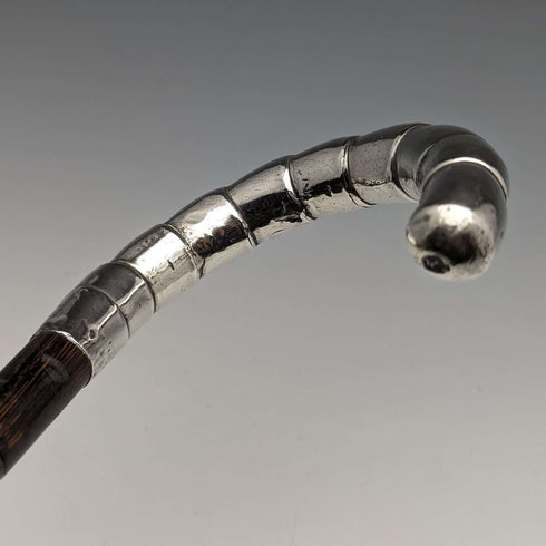 1910年左右 英國古董 細身手杖 純銀彎曲手柄 86cm