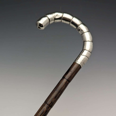 1910年左右 英國古董 細身手杖 純銀彎曲手柄 86cm