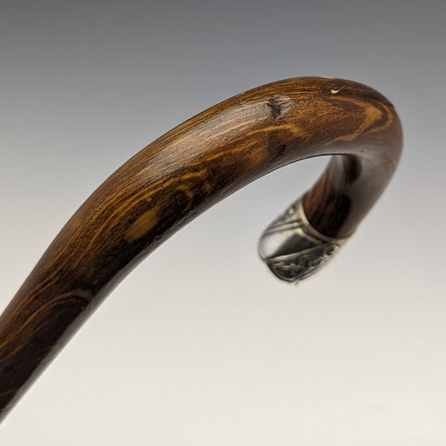 1922年 英國古董 紳士用手杖 茶色杖身 純銀浮雕裝飾 彎曲手柄 90cm