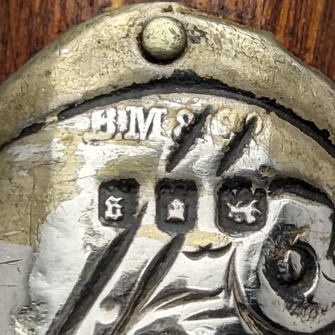 1922年 英國古董 紳士用手杖 茶色杖身 純銀浮雕裝飾 彎曲手柄 90cm