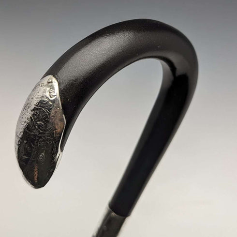1923年 英国アンティーク 紳士用ステッキ 黒軸 純銀装飾ハンドル 93cm
