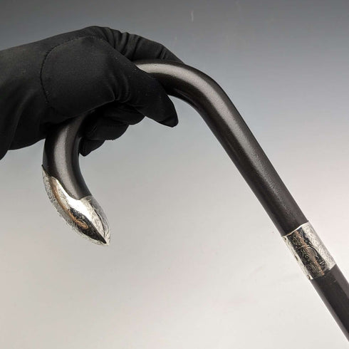 1923年 英国アンティーク 紳士用ステッキ 黒軸 純銀装飾ハンドル 93cm