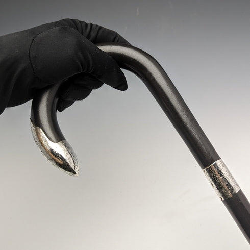 1923年 英國古董 紳士用手杖 黑軸 純銀裝飾手柄 93cm