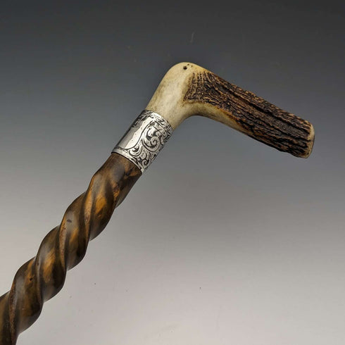 1895年頃 英国アンティーク 紳士用ステッキ 鹿角クラッチハンドル ツイストシャフト 85cm