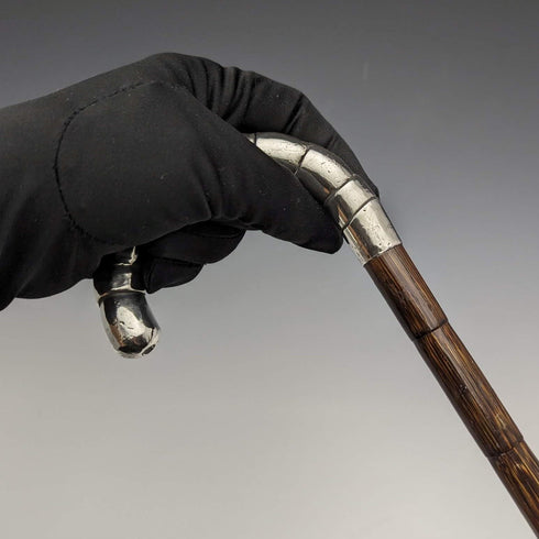 1910年左右 英國古董 細身手杖 純銀彎曲手柄 86cm