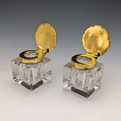 1935年 英國復古 純銀鍍金 筆座&墨水瓶組合 Goldsmiths & Silversmiths