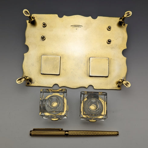 1935年 英國復古 純銀鍍金 筆座&墨水瓶組合 Goldsmiths & Silversmiths