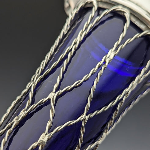 1906年 英国アンティーク 純銀製 花瓶 コバルトガラスインナー 一輪挿し Thomas Bradbury