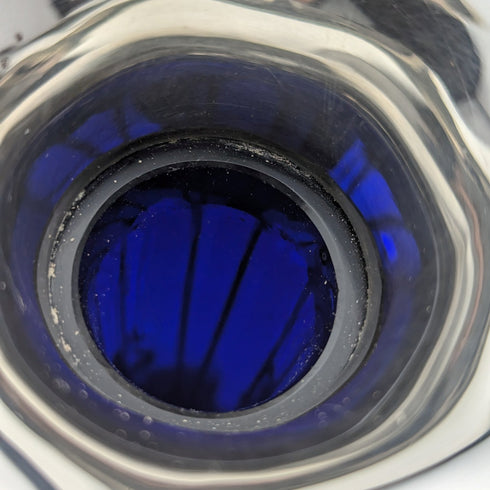 1905年 英国アンティーク 純銀製 花瓶ペア 一輪挿し コバルトガラスインナー Williams Ltd