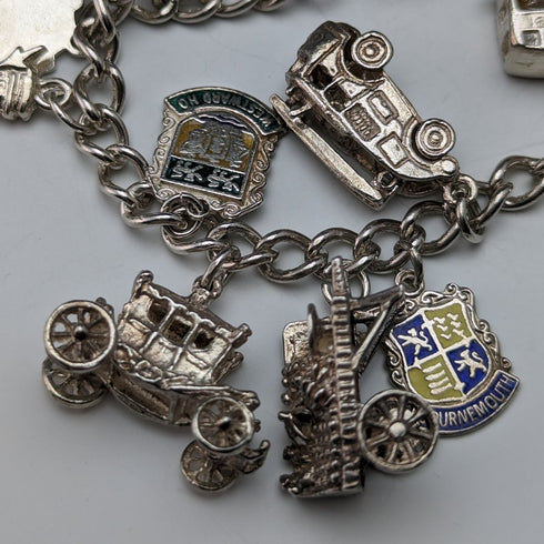 英国ヴィンテージ 純銀製 チャームブレスレット 62g