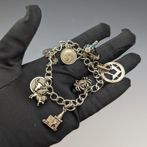 1970年 英国ヴィンテージ 純銀製 チャームブレスレット 32g