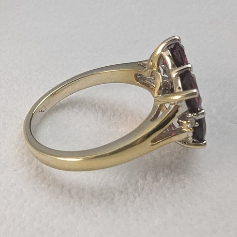 英國復古珠寶石榴石花純銀鍍金戒指戒指