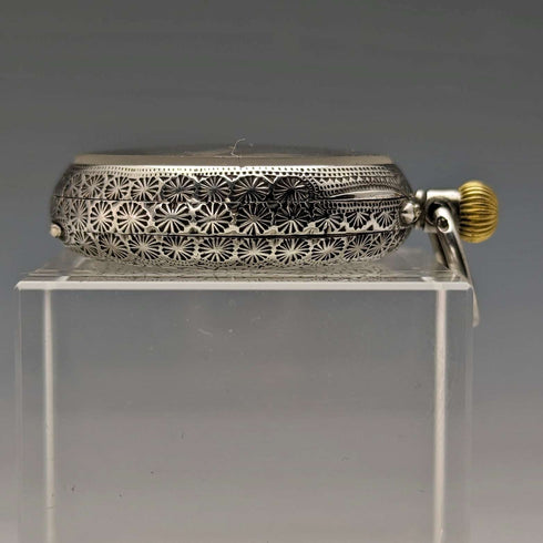 Early 20th century antique Swiss finely engraved pure silver case ladies' pocket watch works well