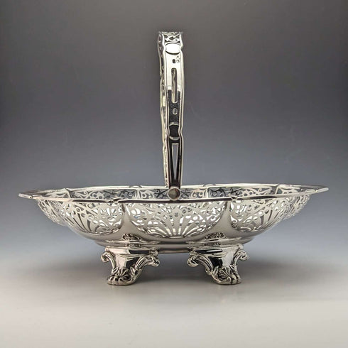 1907 British Antique Sterling Silver Basket Earrings Movable Handle 347g Walker&Hall