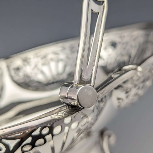 1907 British Antique Sterling Silver Basket Earrings Movable Handle 347g Walker&Hall