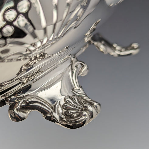 1907年 英国アンティーク 純銀製バスケット ピアス装飾 可動ハンドル 347g Walker&Hall