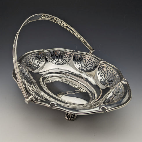 1907 British Antique Sterling Silver Basket Earrings Movable Handle 347g Walker&Hall
